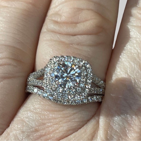 Wedding Set with Sapphire in heavy Pave on this 1ct Engagement Sterling! - Picture 9 of 16